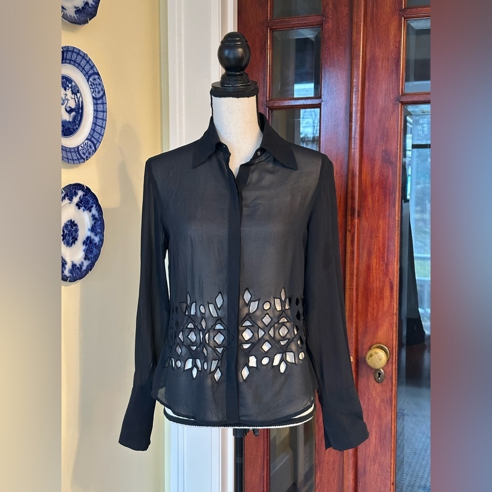 The Limited | VINTAGE  100% Sheer Silk Cutout Button Down Blouse, Size M